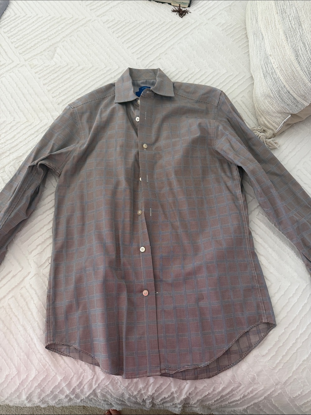Egara Men's Brown and Blue Plaid Dress Shirt